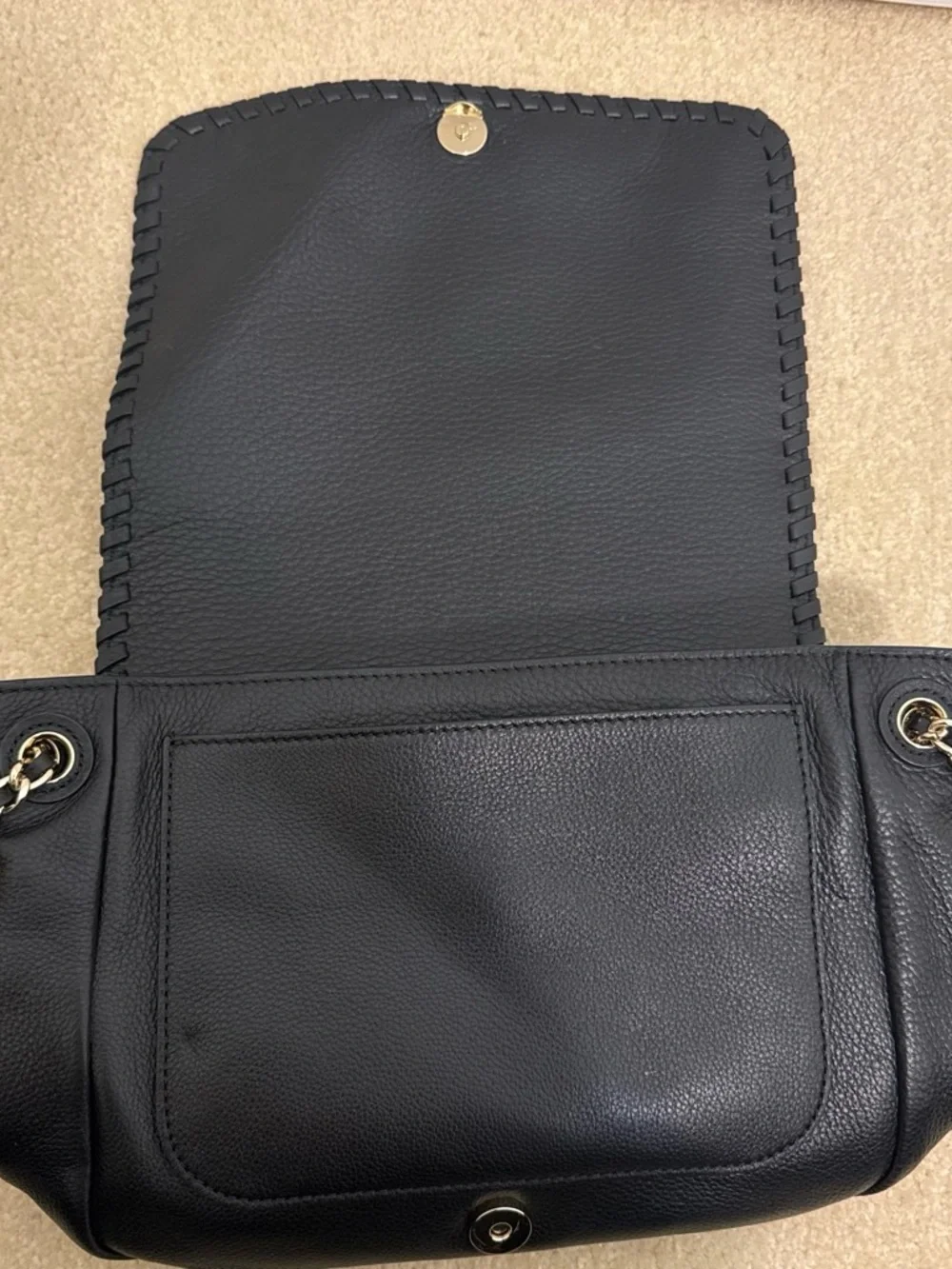 Black Tory Burch Marion Combo Black Leather Whipstitch Crossbody Bag with Gold